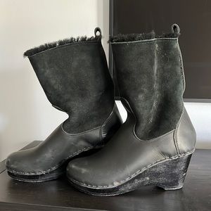 No 6 shearling wedge heel boot